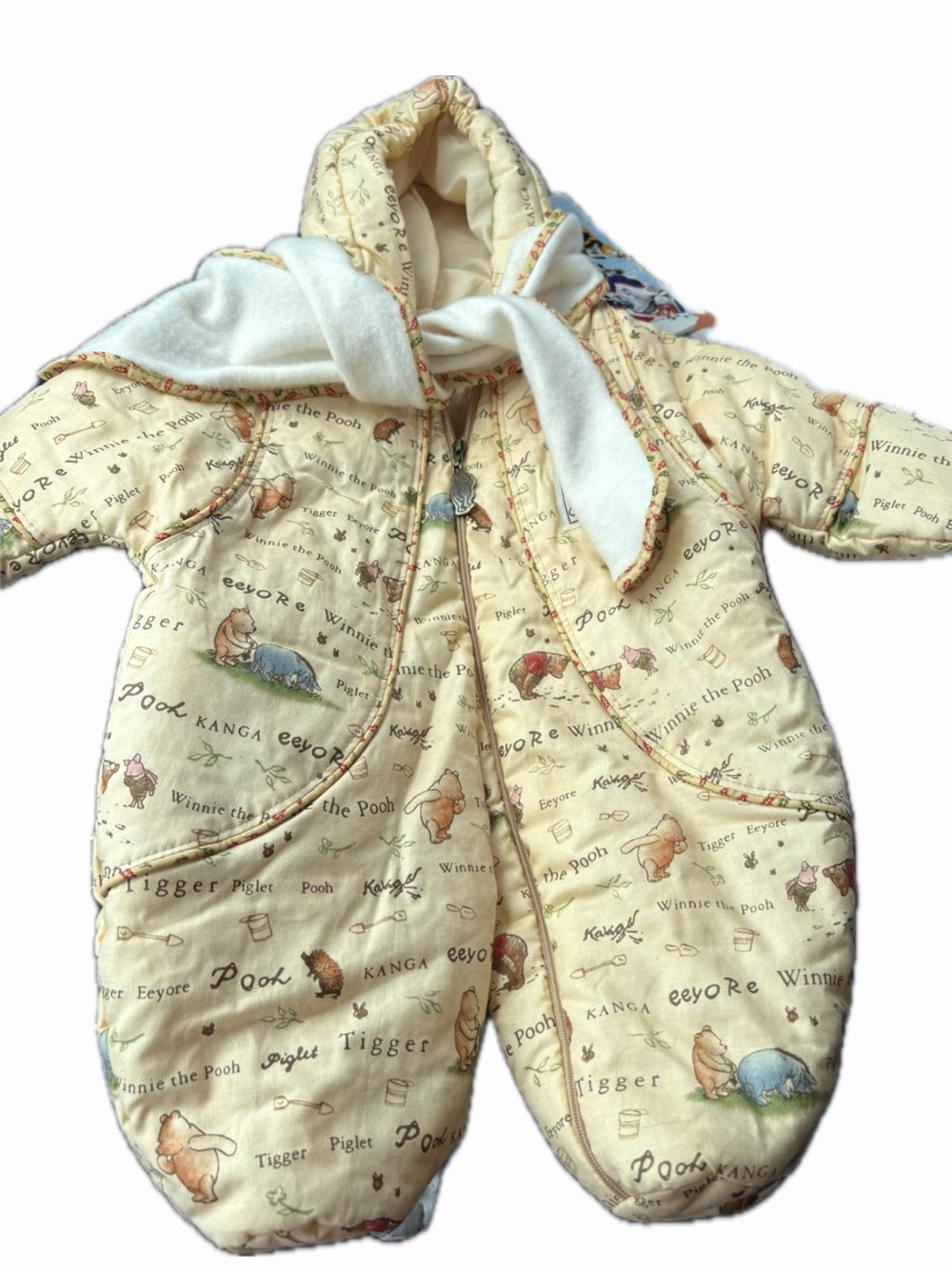 Classic Vintage Made in Canada Winnie the Pooh Cream Hooded Baby Pajamas Bunting